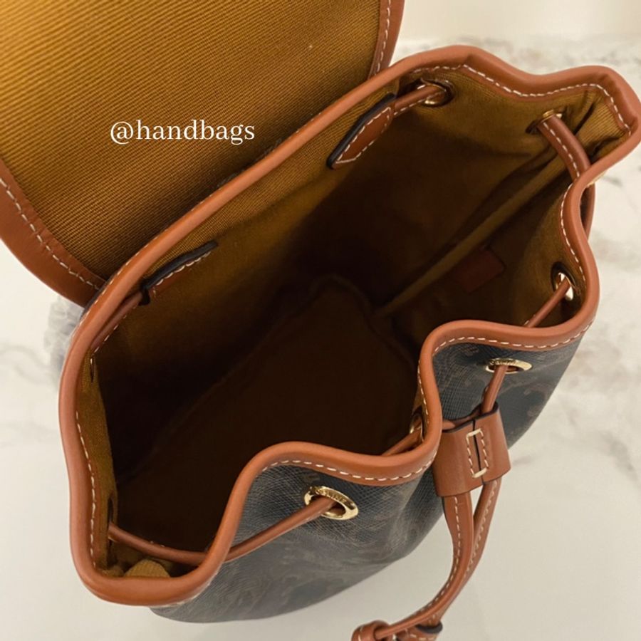 CELINE TRIOMPHE 帆布 黃褐色 小牛皮 FOLCO 迷你型 後背包-8
