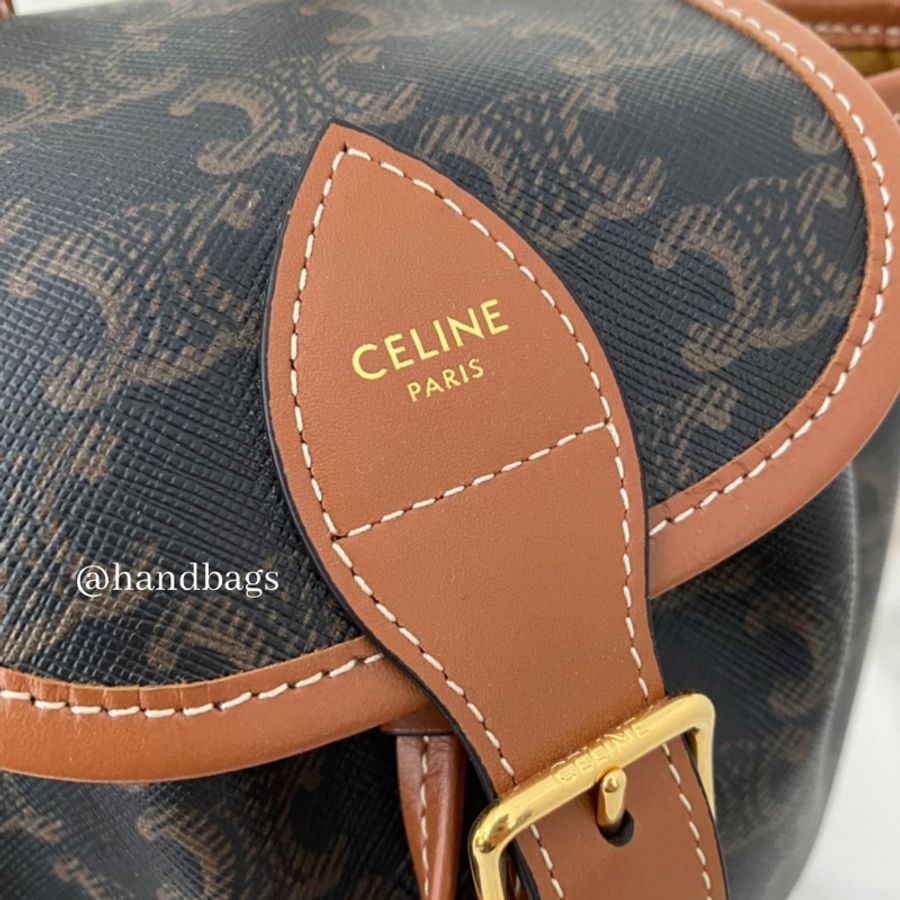 CELINE TRIOMPHE 帆布 黃褐色 小牛皮 FOLCO 迷你型 後背包-9