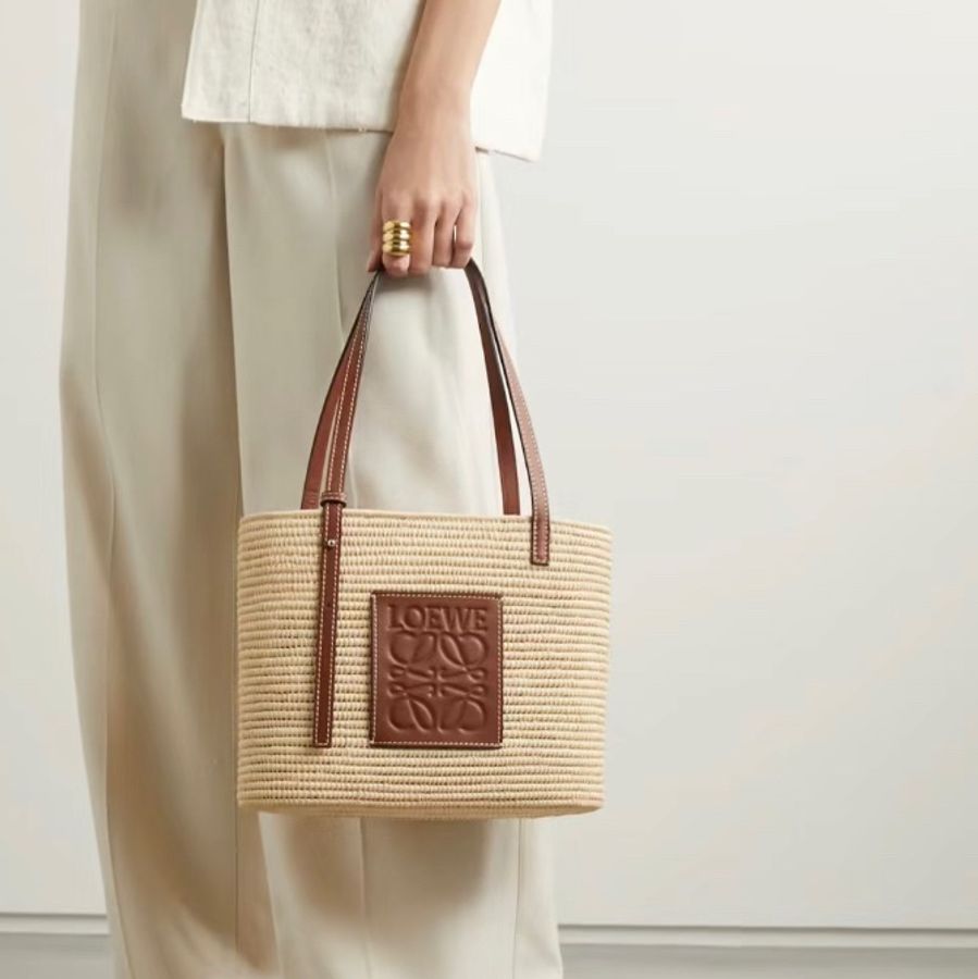 Loewe 方形皮質草編包-1