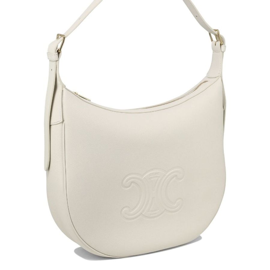 Celine 114713 中款 Heloise Cuir 凱旋門柔軟小牛皮包 純白《2024季度★全新商品 》-8