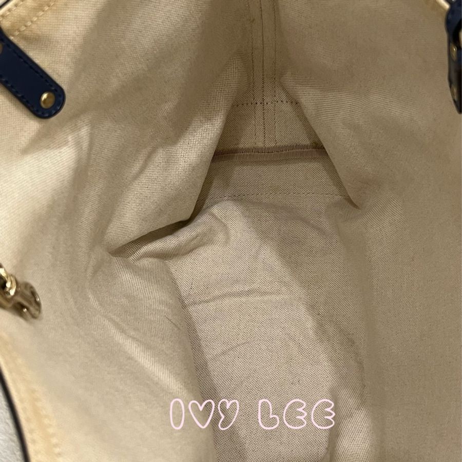 GUCCI 247209 Graft系列經典雙G緹花橫式托特包 附皮革萬用袋 子母包 藍色邊 二手精品-4
