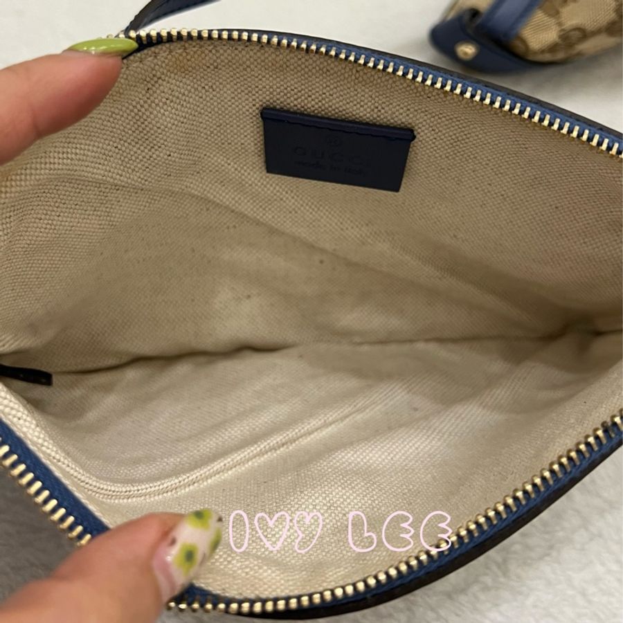 GUCCI 247209 Graft系列經典雙G緹花橫式托特包 附皮革萬用袋 子母包 藍色邊 二手精品-6