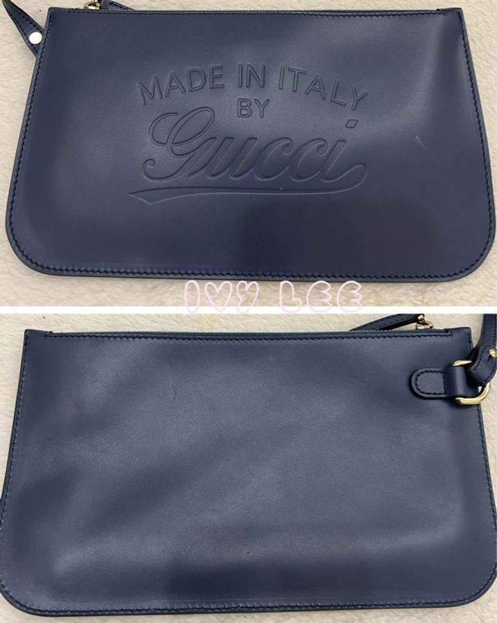 GUCCI 247209 Graft系列經典雙G緹花橫式托特包 附皮革萬用袋 子母包 藍色邊 二手精品-7
