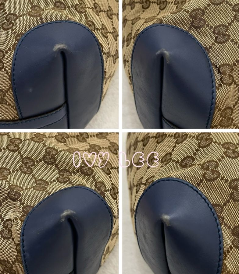 GUCCI 247209 Graft系列經典雙G緹花橫式托特包 附皮革萬用袋 子母包 藍色邊 二手精品-8