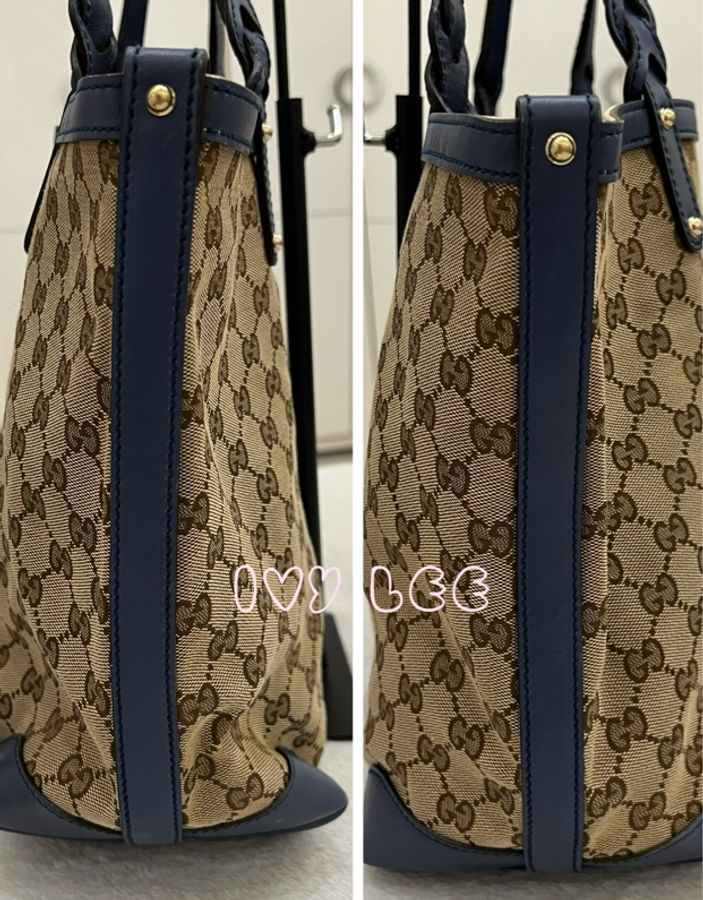 GUCCI 247209 Graft系列經典雙G緹花橫式托特包 附皮革萬用袋 子母包 藍色邊 二手精品-19