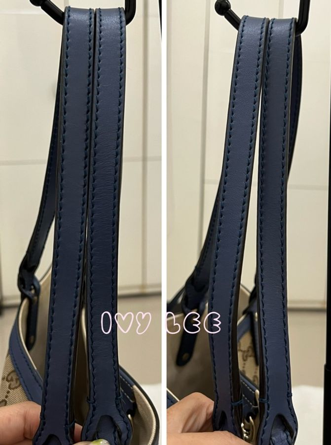 GUCCI 247209 Graft系列經典雙G緹花橫式托特包 附皮革萬用袋 子母包 藍色邊 二手精品-22
