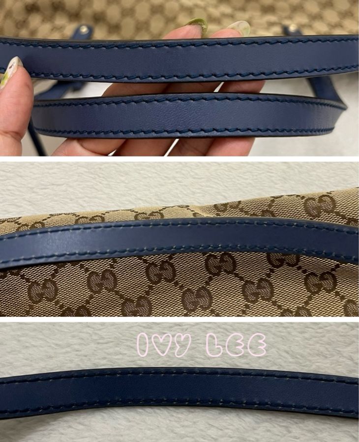 GUCCI 247209 Graft系列經典雙G緹花橫式托特包 附皮革萬用袋 子母包 藍色邊 二手精品-23