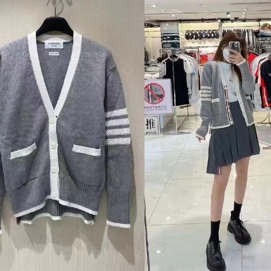 Thom Browne 四条女士灰色針織外套 碼數 40-2