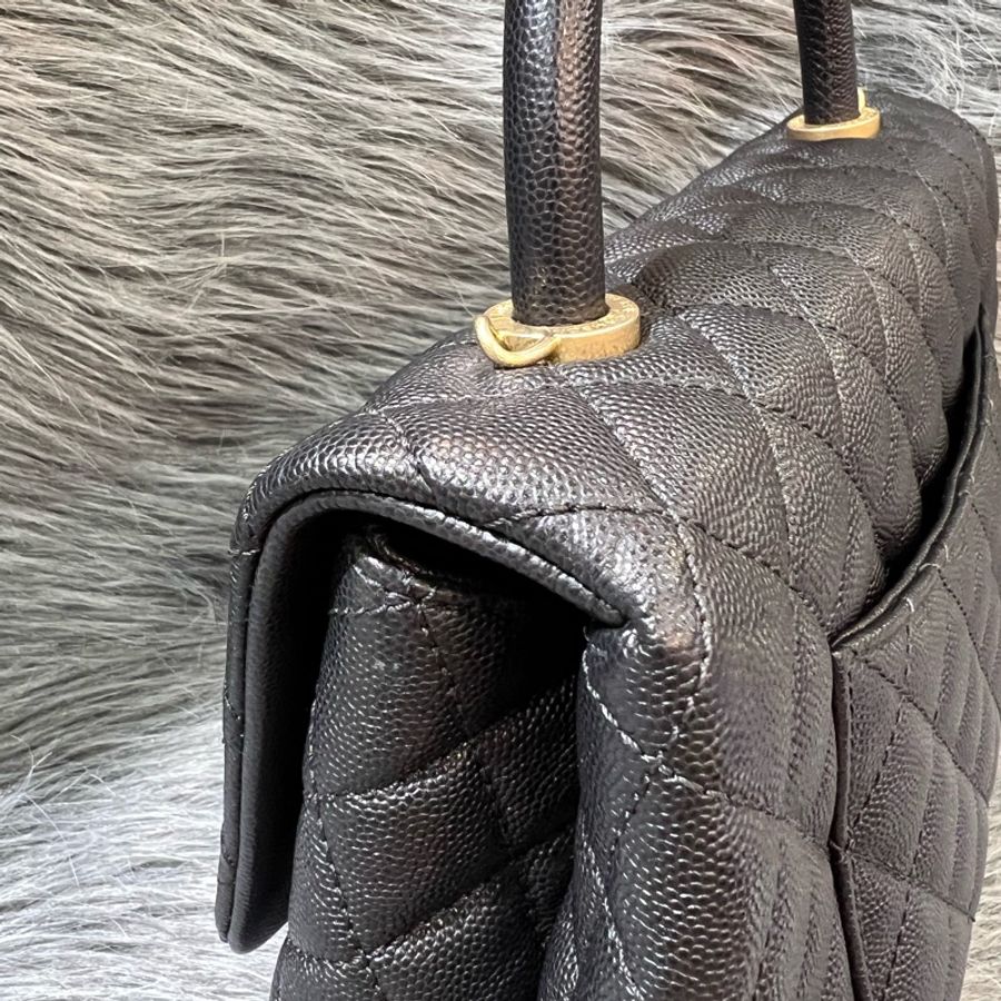 Chanel A92991 黑色 荔枝皮 金釦 Coco Handle 28 手提包 肩背包 公事包-9