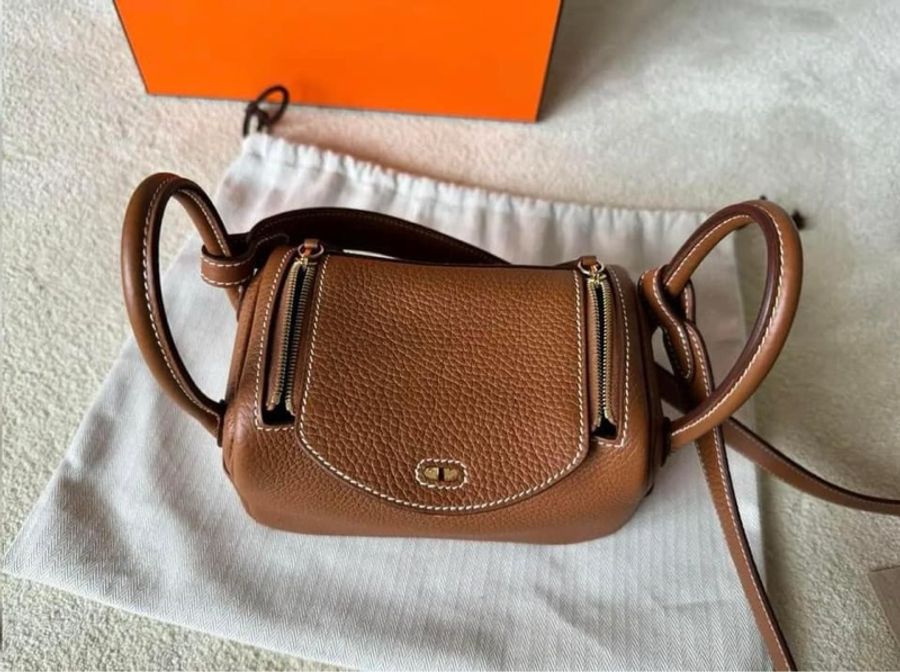 Hermes mini Lindy 全新 金棕金 TC牛皮-5