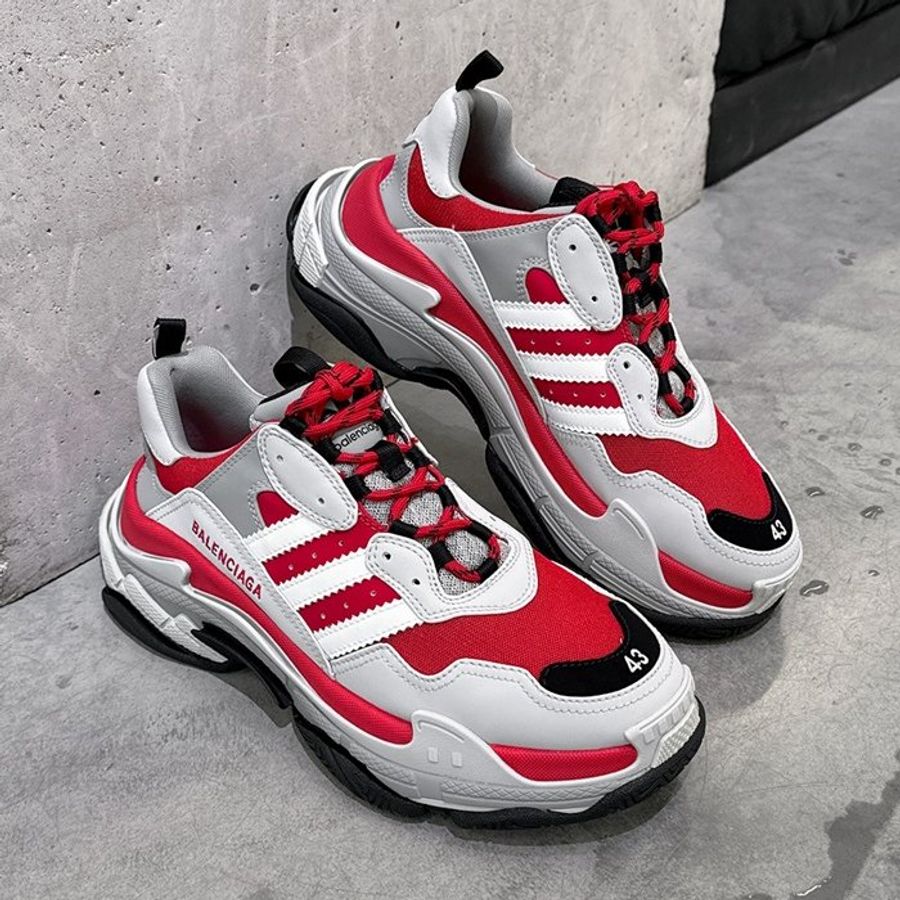 🌴夏季特惠🌞Adidas X Balenciaga 712821 Triple S 男款條紋經典運動鞋 紅/灰 EU 40/41/42/43/44【促銷品】-5