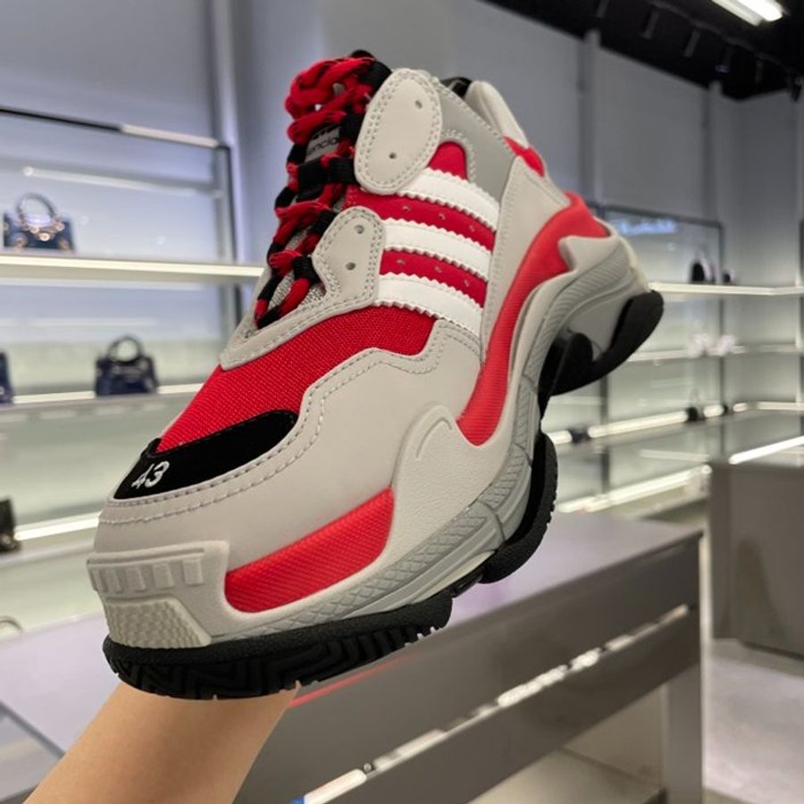 🌴夏季特惠🌞Adidas X Balenciaga 712821 Triple S 男款條紋經典運動鞋 紅/灰 EU 40/41/42/43/44【促銷品】-7