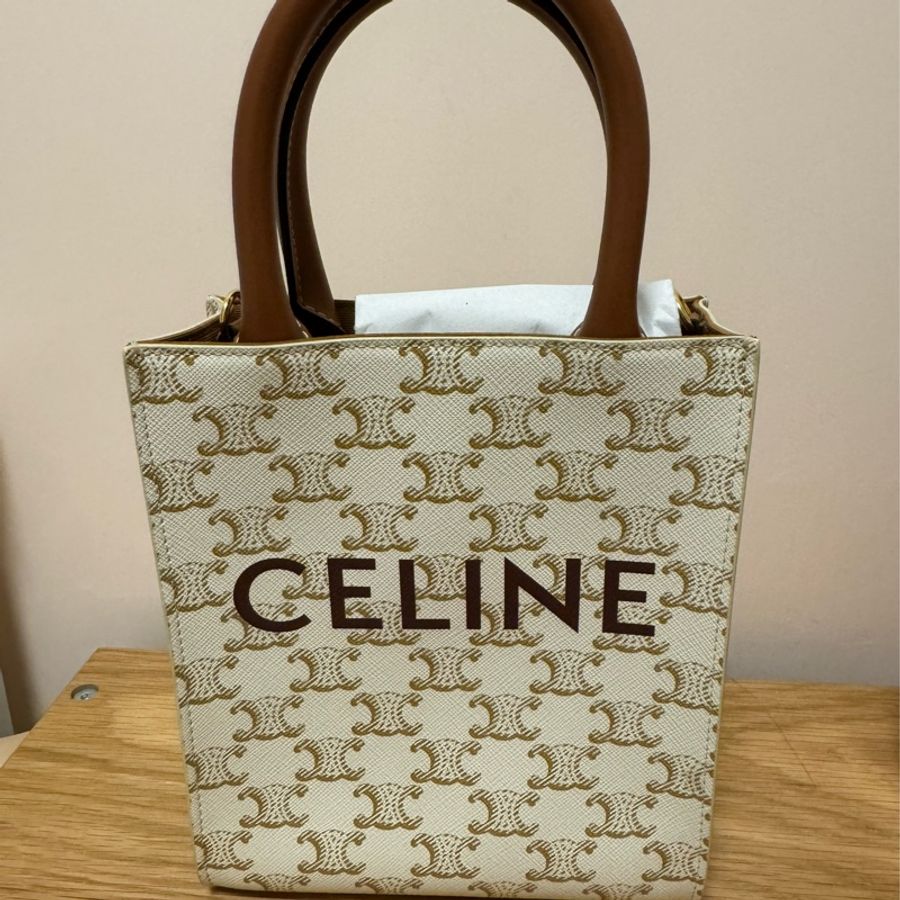 Celine TRIOMPHE帆布迷你型直式CABAS手袋 純白色-5