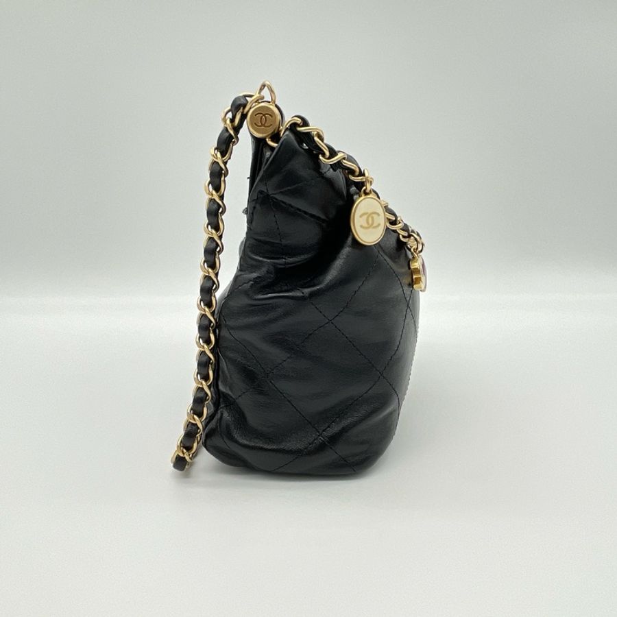 Chanel 黑羊皮造型小水桶包 限定款 寶石小福袋-3