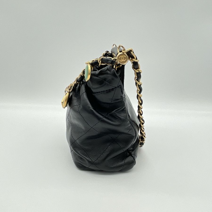 Chanel 黑羊皮造型小水桶包 限定款 寶石小福袋-4