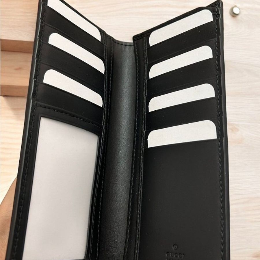 GUCCI PVC珊瑚蛇滿版黑灰LOGO對開長夾-4