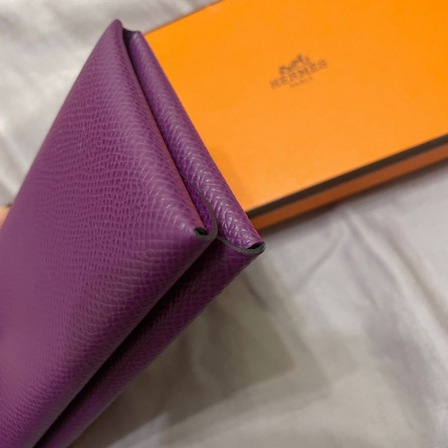 Hermes 愛馬仕 P9海葵紫Calvi Duo 零錢卡片夾 全新-2