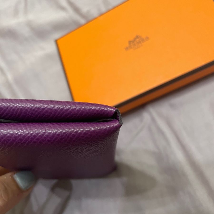 Hermes 愛馬仕 P9海葵紫Calvi Duo 零錢卡片夾 全新-4