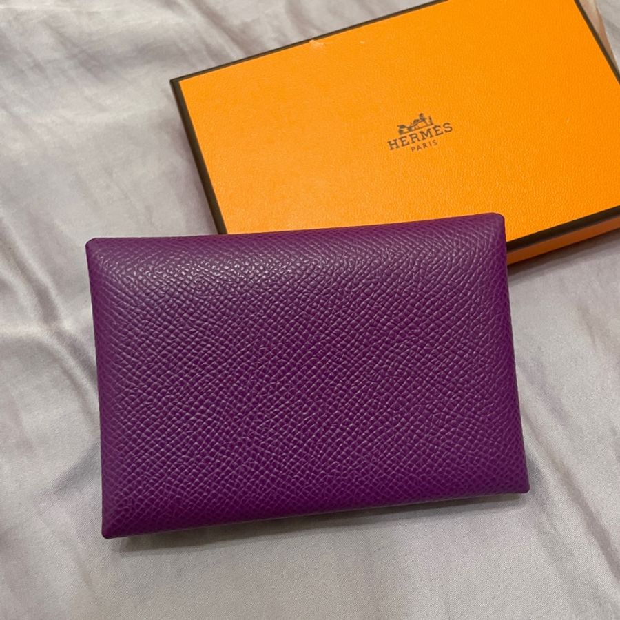 Hermes 愛馬仕 P9海葵紫Calvi Duo 零錢卡片夾 全新-6