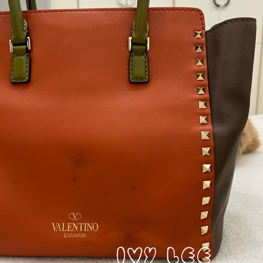 VALENTINO AUTH ROCKSTUD GARAVANI 皮革托特包 肩背 手提 斜背 拼色 二手精品-26