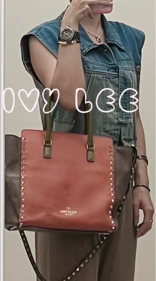 VALENTINO AUTH ROCKSTUD GARAVANI 皮革托特包 肩背 手提 斜背 拼色 二手精品-28