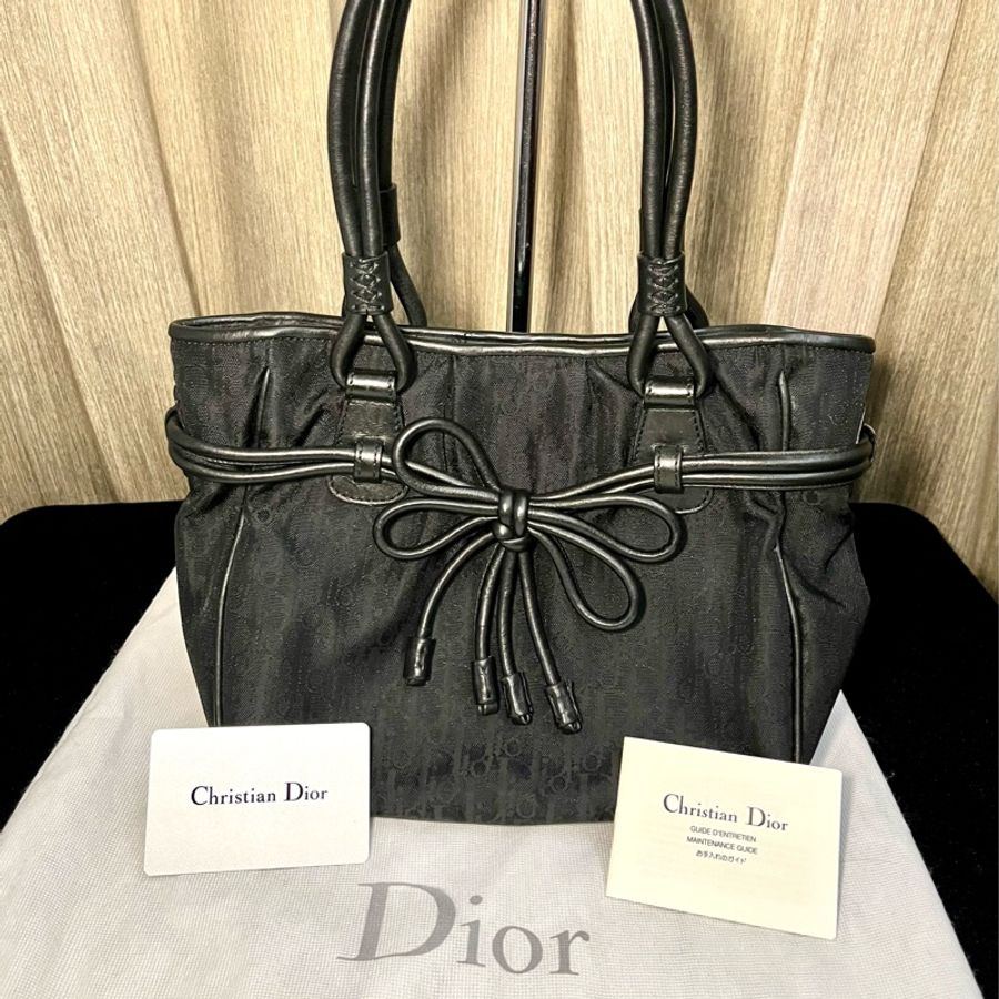 Dior 迪奧 稀有 蝴蝶結🎀手提包 滿版黑老花-2