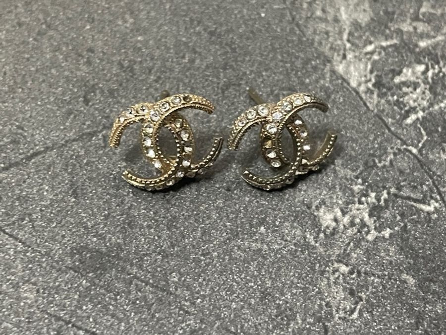 Chanel 香奈兒水鑽雙C logo耳環-6