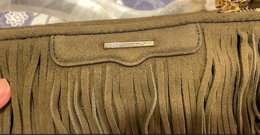 全新美國 RebeccaMinkoff麂皮綠色流蘇包-0