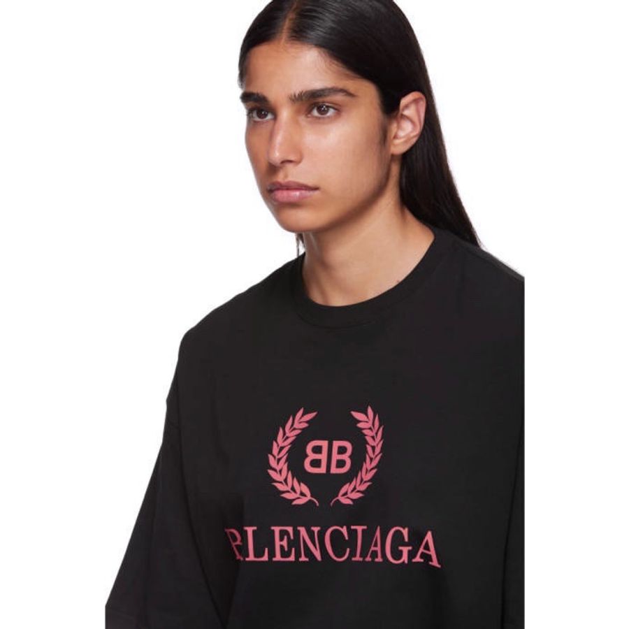 BALENCIAGA 巴黎世家 麥穗BB logo黑色短袖T恤XS-3