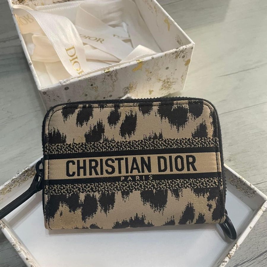 Dior 超美豹紋拉鍊卡片零錢包-4