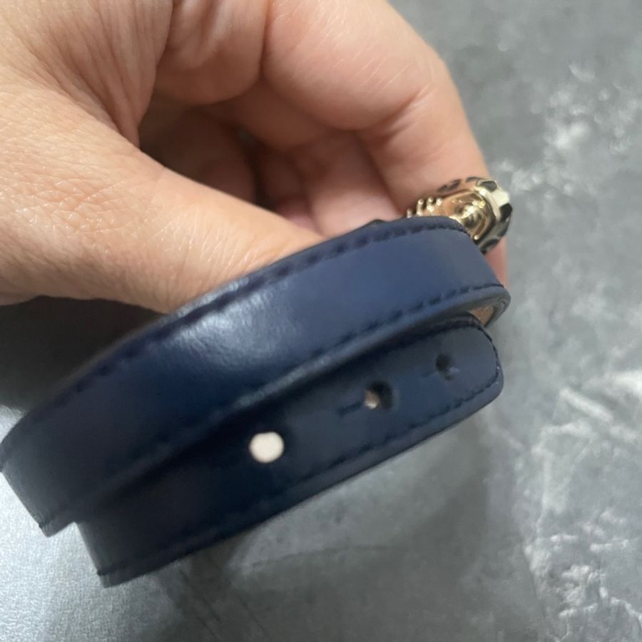 BVLGARI 近新雙環深藍色皮革蛇頭手環-2