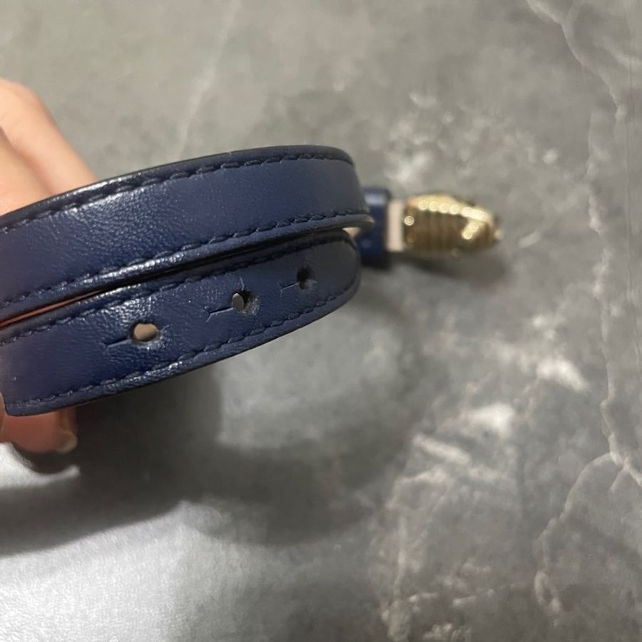 BVLGARI 近新雙環深藍色皮革蛇頭手環-3