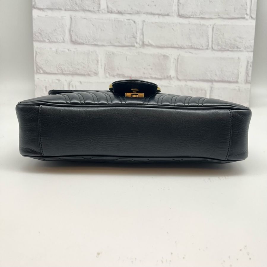 GUCCI 古馳 黑色皮革MARMONT GG 肩背包 可側背斜背 雙金鍊 時尚精品 附原廠盒子-15