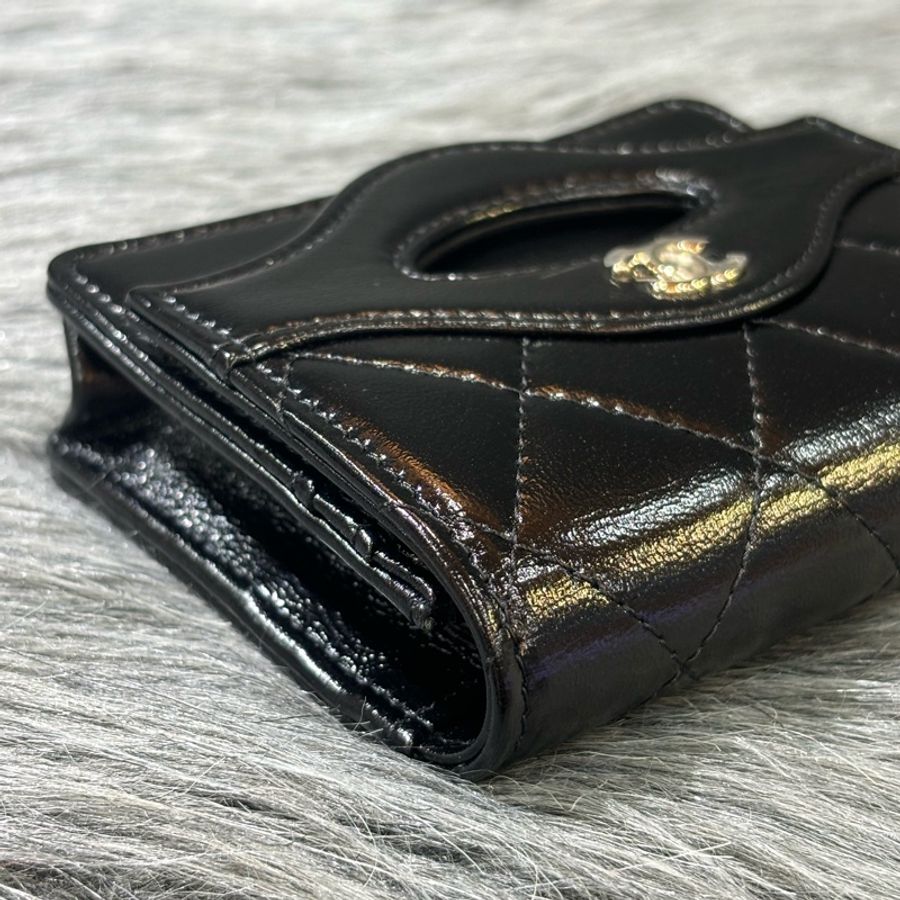 CHANEL AP3654 31 黑色油亮 牛皮 金釦 零錢包 信用卡夾 名片夾 短夾 卡包 錢包-9