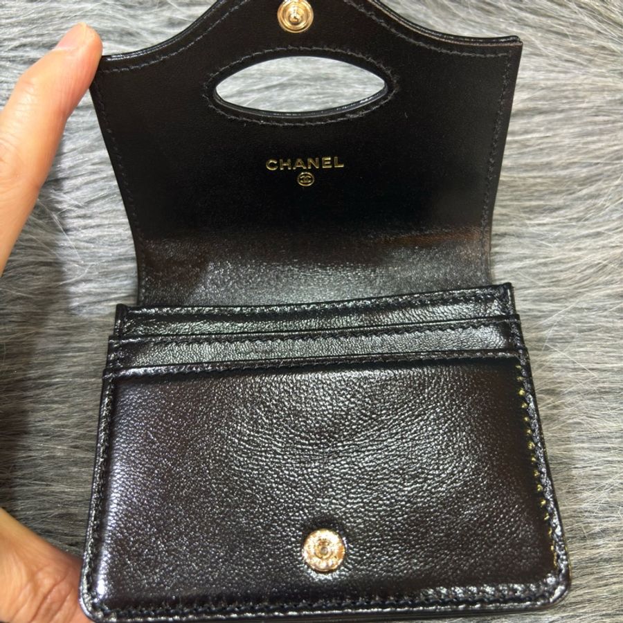 CHANEL AP3654 31 黑色油亮 牛皮 金釦 零錢包 信用卡夾 名片夾 短夾 卡包 錢包-14