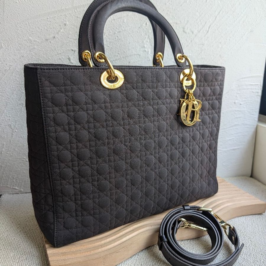 中古Vintage Lady Dior深棕色手提布面托特包-0