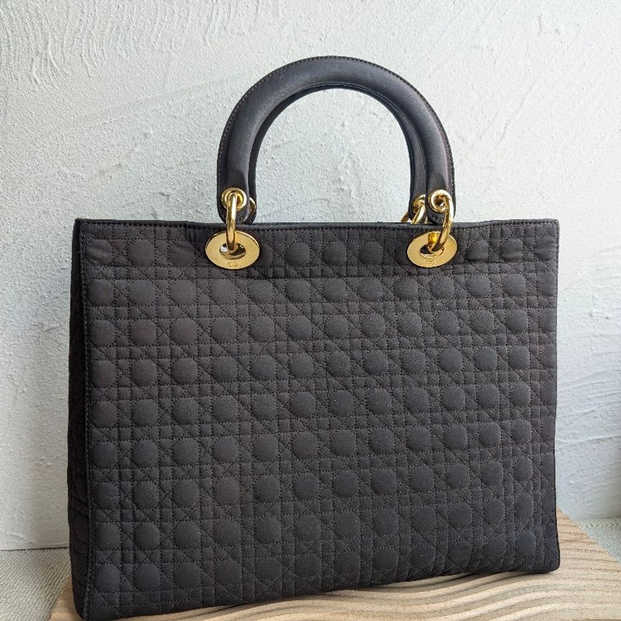 中古Vintage Lady Dior深棕色手提布面托特包-8