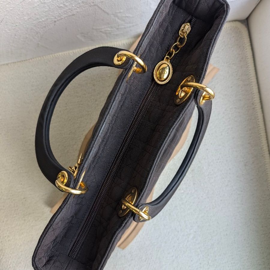 中古Vintage Lady Dior深棕色手提布面托特包-9