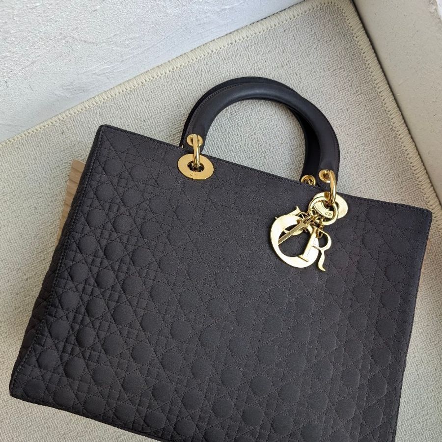 中古Vintage Lady Dior深棕色手提布面托特包-17