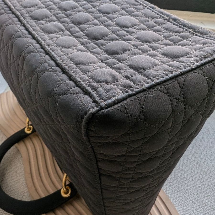 中古Vintage Lady Dior深棕色手提布面托特包-20