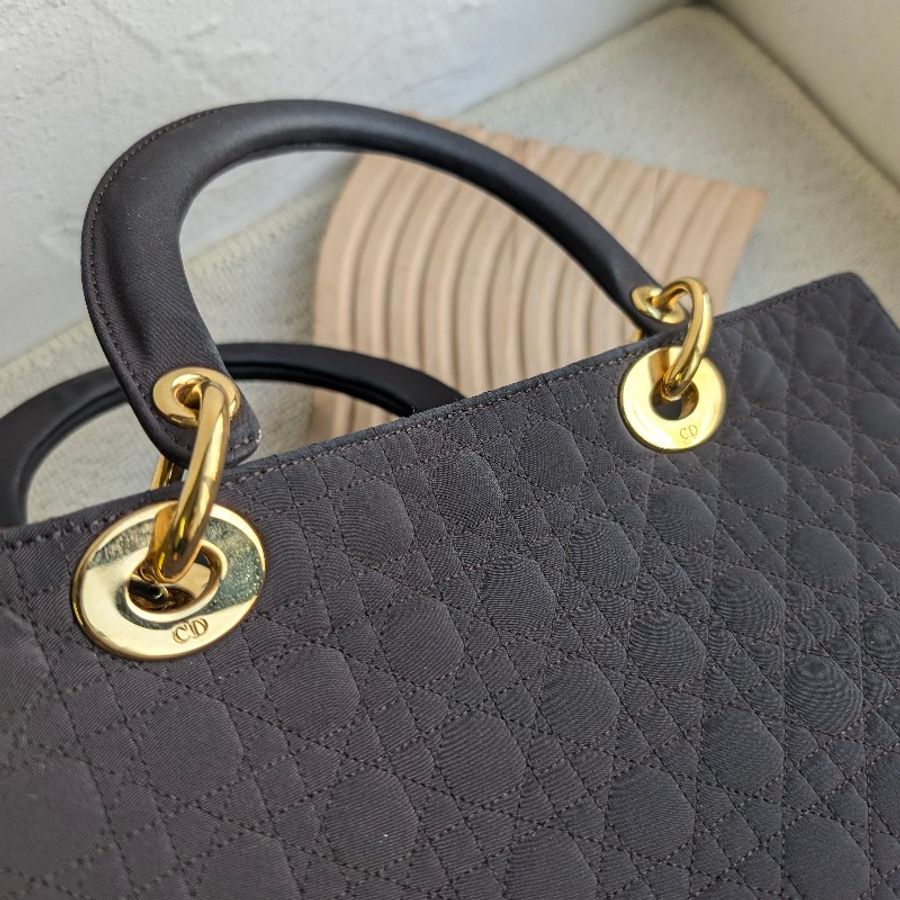 中古Vintage Lady Dior深棕色手提布面托特包-30