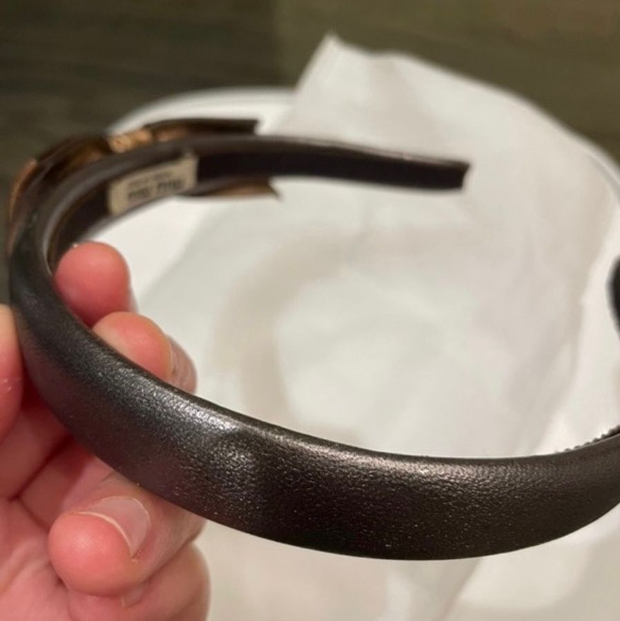 歐洲限定✨Miu miu 髮箍 headband gold leather metallic color 金屬色髮箍 蝴蝶結髮箍-5