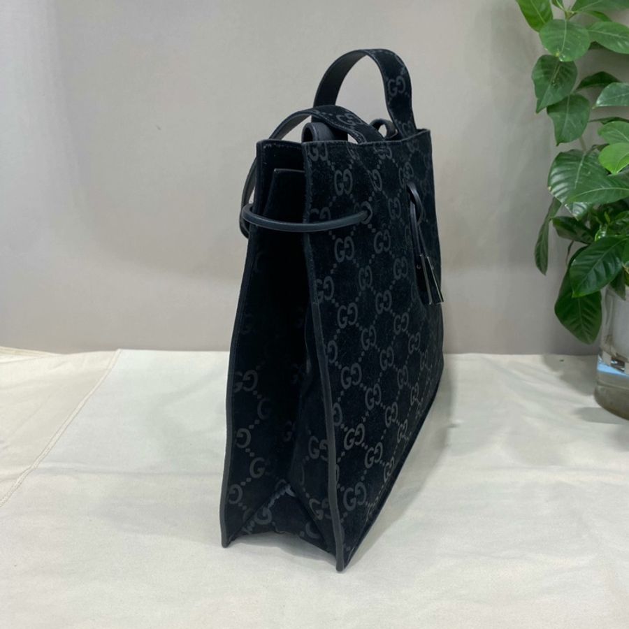 GUCCI古馳黑色麂皮老花托特包-2