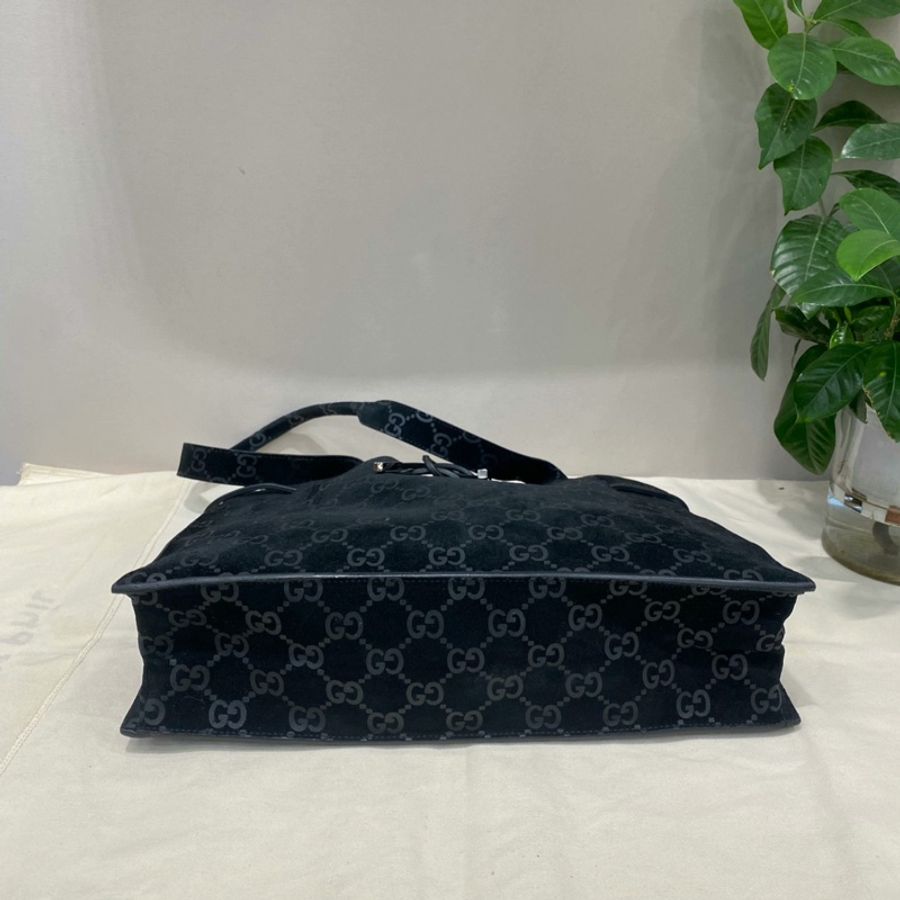GUCCI古馳黑色麂皮老花托特包-3