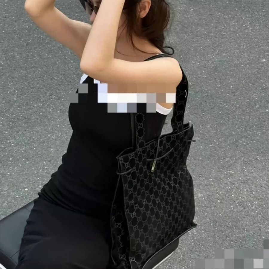 GUCCI古馳黑色麂皮老花托特包-6