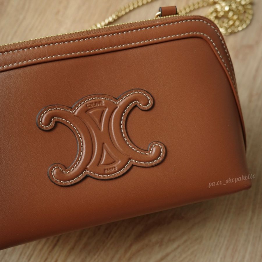 Celine 凱旋貝殼包 <棕色皮革> Clutch with Chain 鏈條包-4