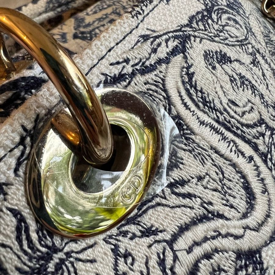 Christian Dior Lady D-Lite 奶白深藍刺繡黛妃包-12