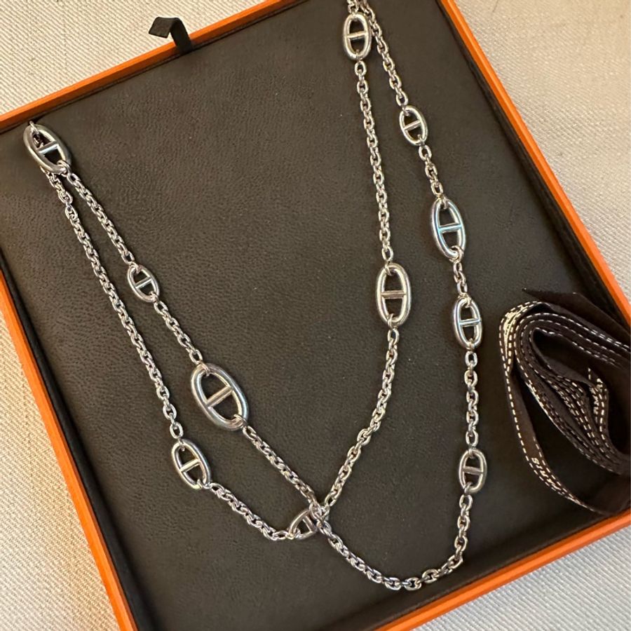 Hermes Farandole long necklace 160 豬鼻銀項鍊-0