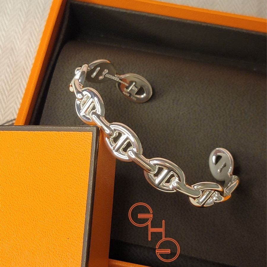 愛馬仕豬鼻銀手鈪Hermès Chaine d'ancre Enchainee bracelet, 中型 /SH ( 全新 )-2