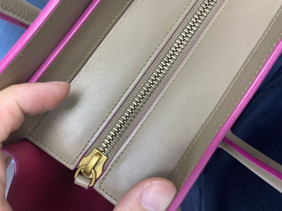 Celine luggage 笑臉包 杏色配桃紅色油邊 季節款-14